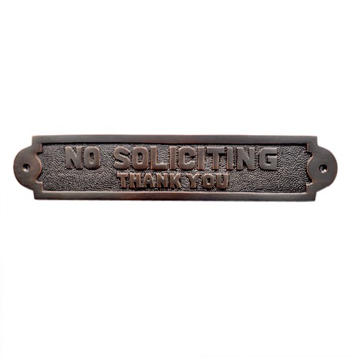 No Soliciting Thank You Brass Door Sign 